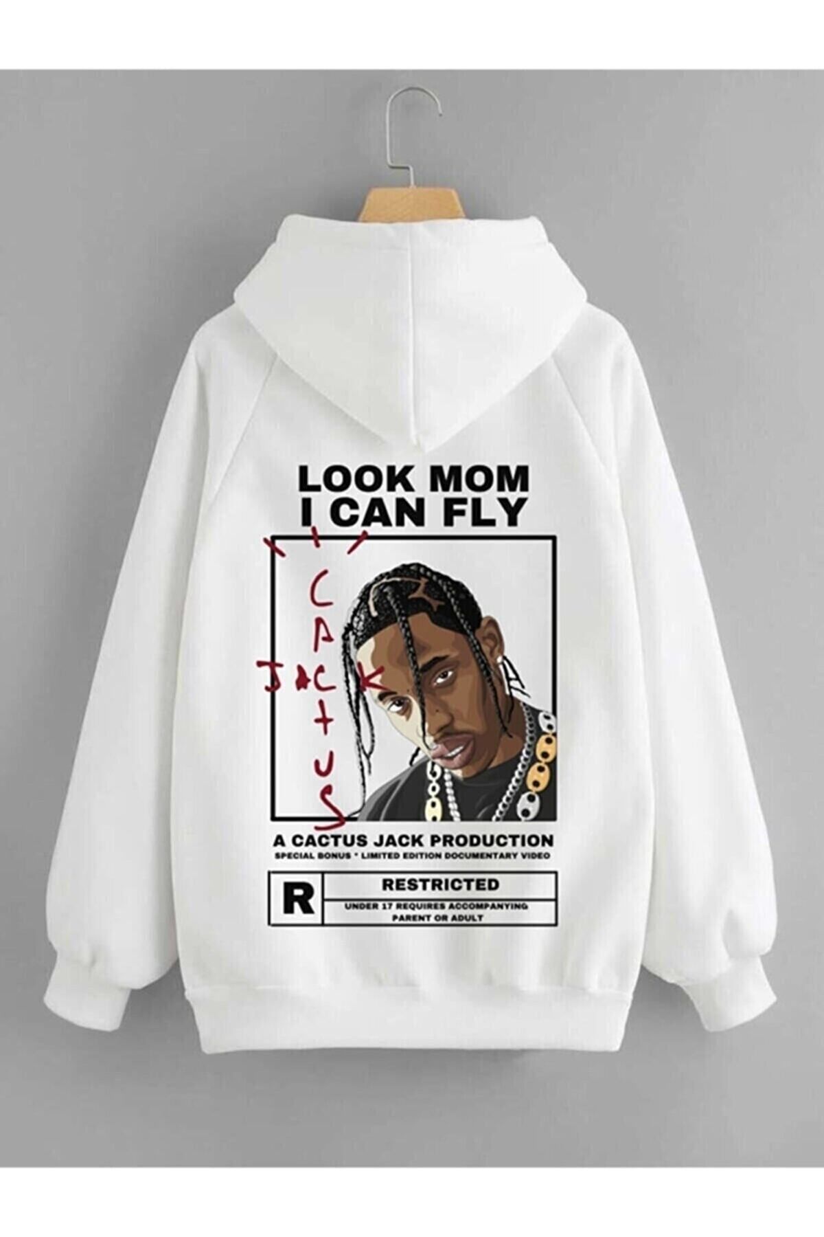 Unisex Oversize Look Mom I Can Fly Baskılı Beyaz Hoodıe Sweatshırt